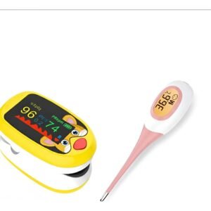 Termômetro Digital E Oxímetro Dedo Medir Saturação Febre Kit - Amarelo - Rosa